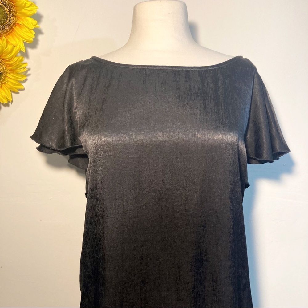 The Odells Black Satin Flutter Sleeve Open Back Mini Dress Size S NWT Anthropolo - Picture 5 of 11